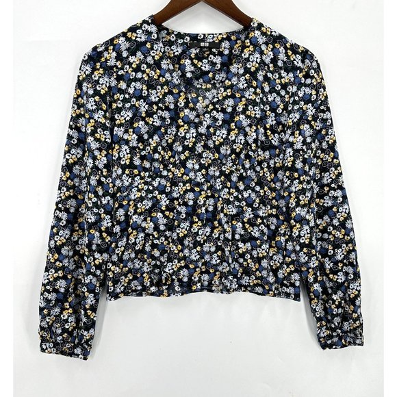 Uniqlo Shirt Womens Button Down Long Sleeve Floral V-Neck Multicolor S - Picture 1 of 9